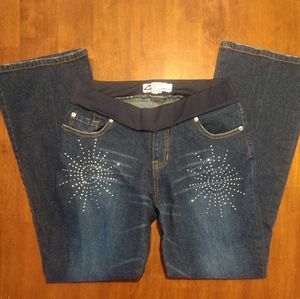 Kika Maternity Blue Denim Jeans w/ Sunburst Bling